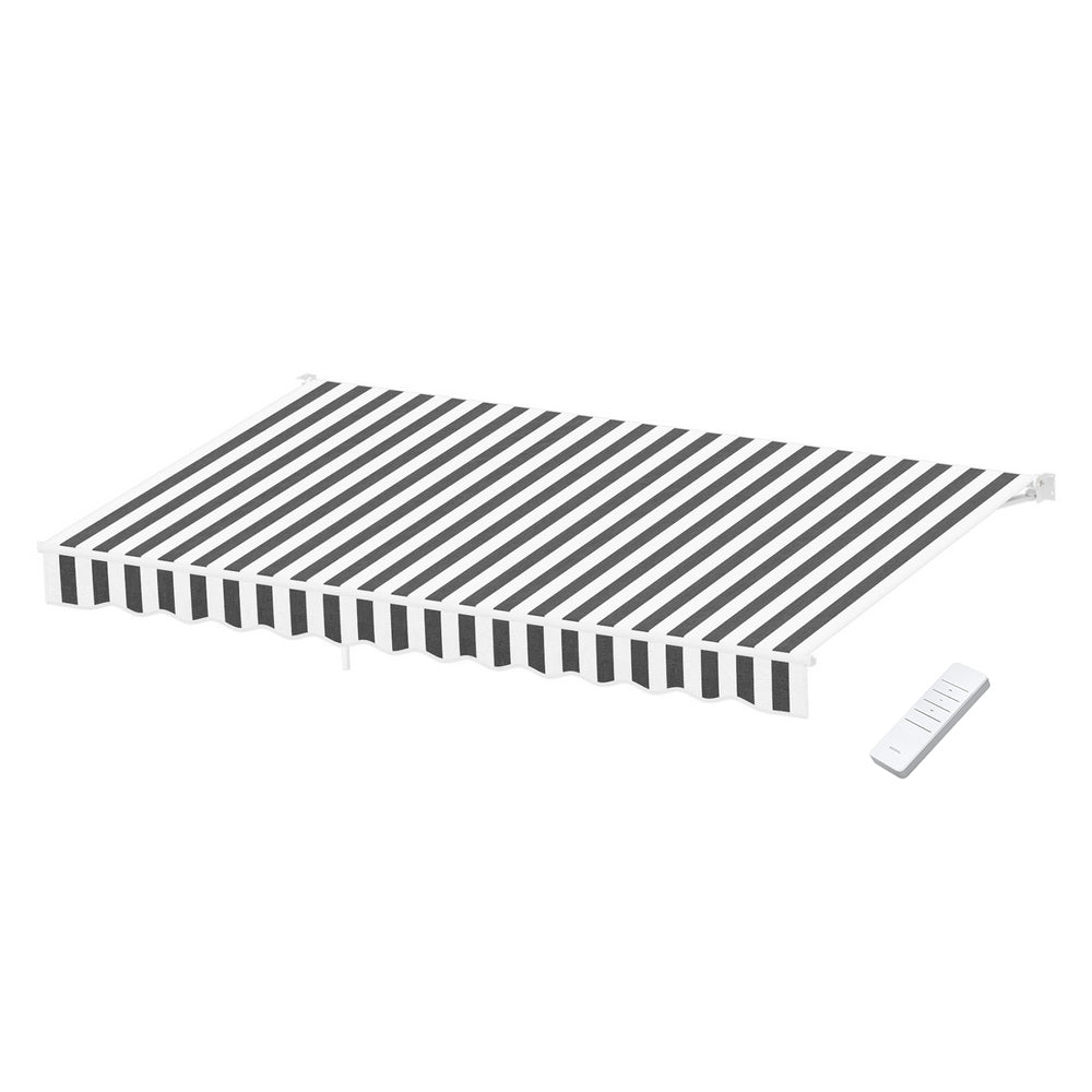 Instahut Retractable Folding Arm Awning Motorised 5m x 3m Grey White