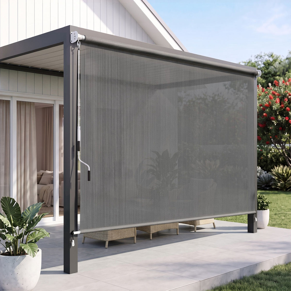 Instahut 3x2.5M HDPE Straight Drop Awning Outdoor Roller Blind Grey
