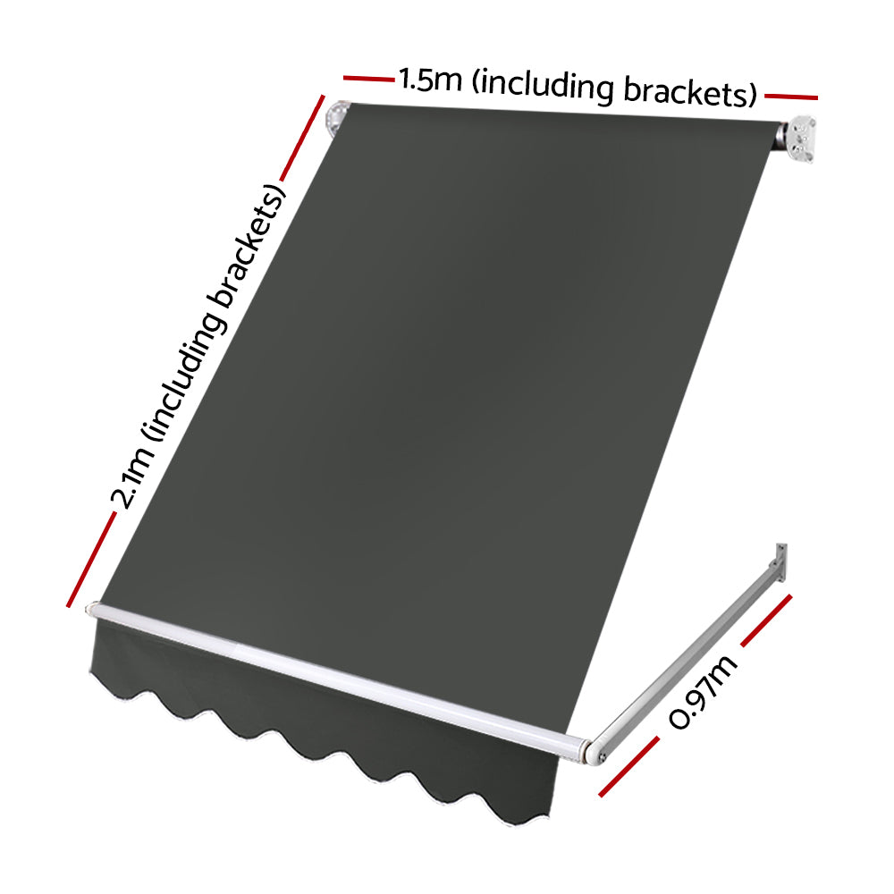 Instahut 1.5x2.1m Retractable Pivot Arm Awning Outdoor Blinds Grey