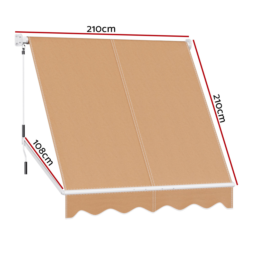 Instahut 2.1x2.1m Retractable Pivot Arm Awning Beige