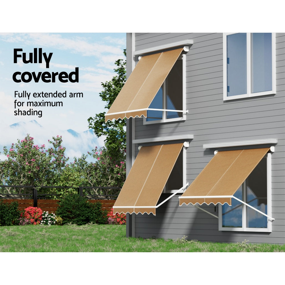 Instahut 2.1x2.1m Retractable Pivot Arm Awning Beige