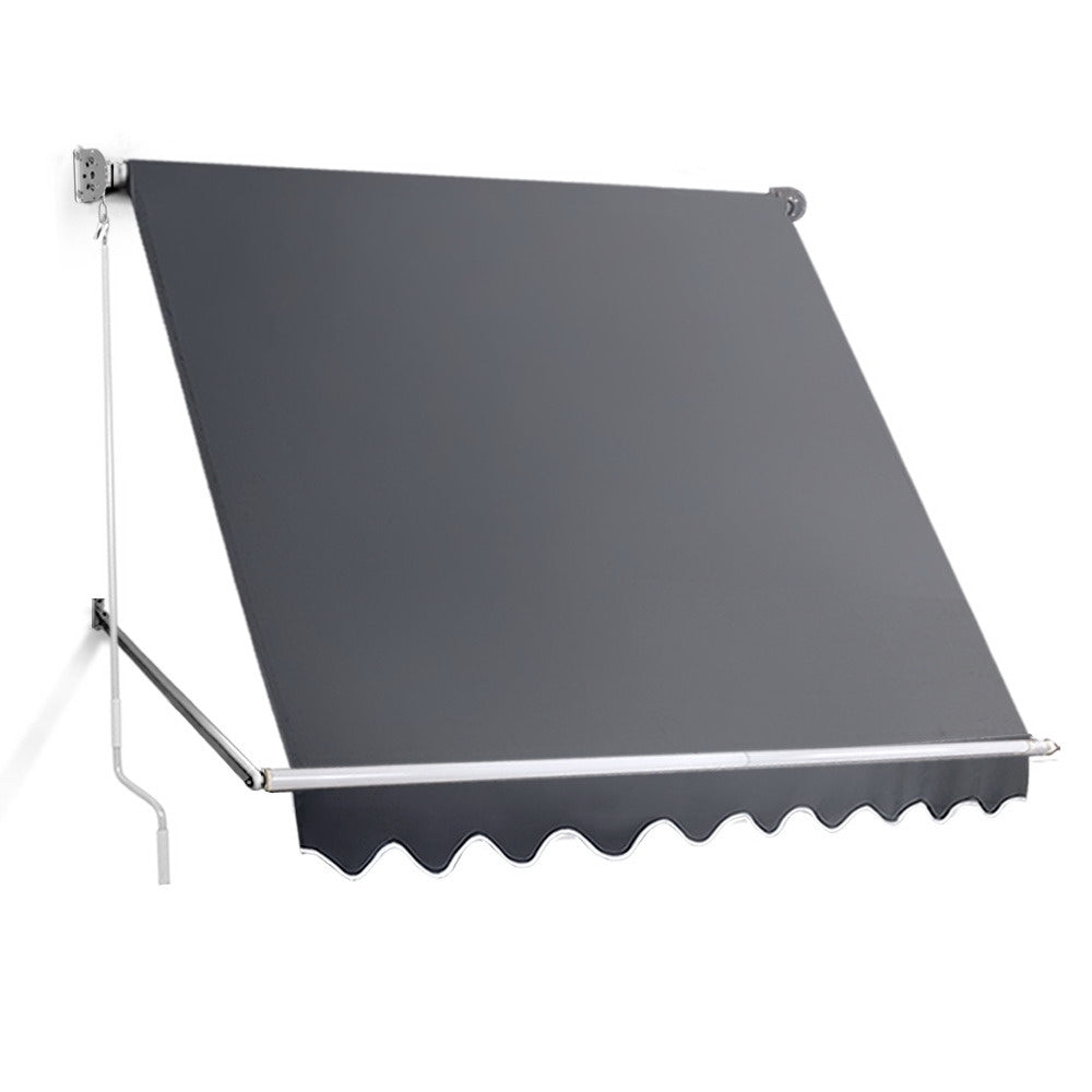 Instahut 2.4x2.1m Retractable Pivot Arm Awning Outdoor Blinds Grey