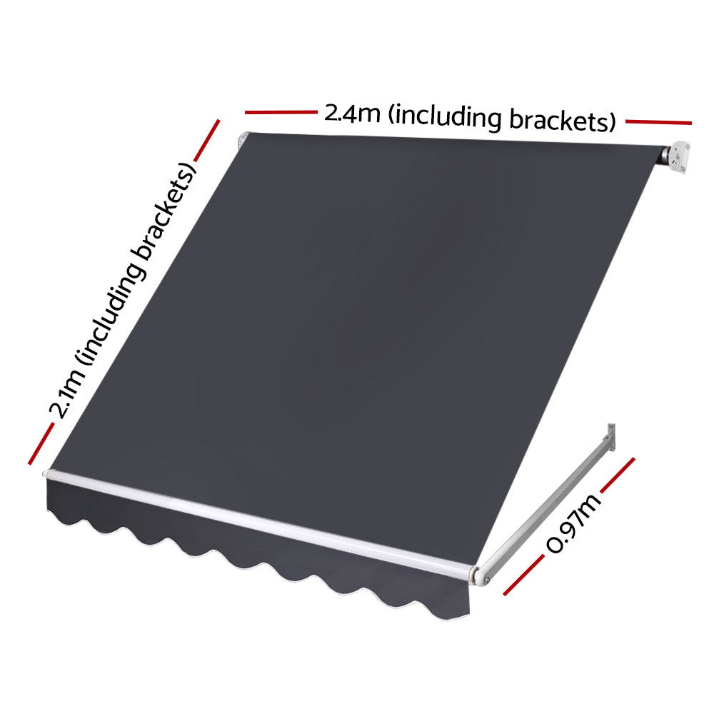 Instahut 2.4x2.1m Retractable Pivot Arm Awning Outdoor Blinds Grey