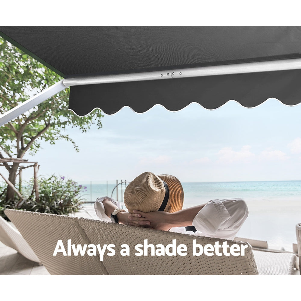 Instahut 2.4x2.1m Retractable Pivot Arm Awning Outdoor Blinds Grey