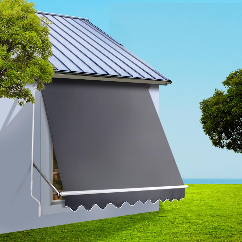Instahut 2.4x2.1m Retractable Pivot Arm Awning Outdoor Blinds Grey