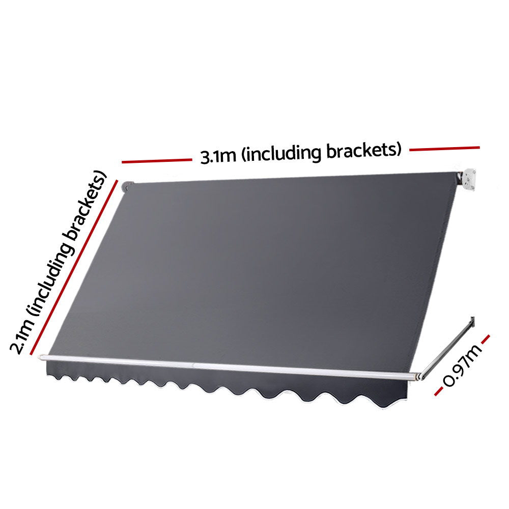 Instahut 3.1x2.1m Retractable Pivot Arm Awning Grey