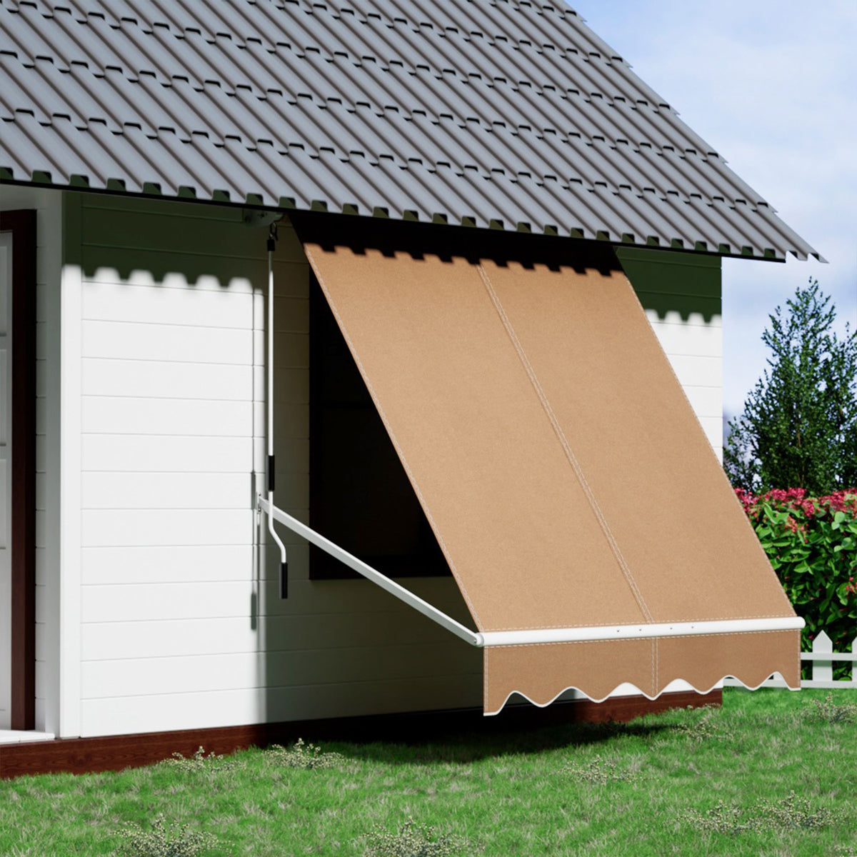 Instahut Motorised Pivot Arm Awning Window Sun Shade 2.1 X 2.1M Beige