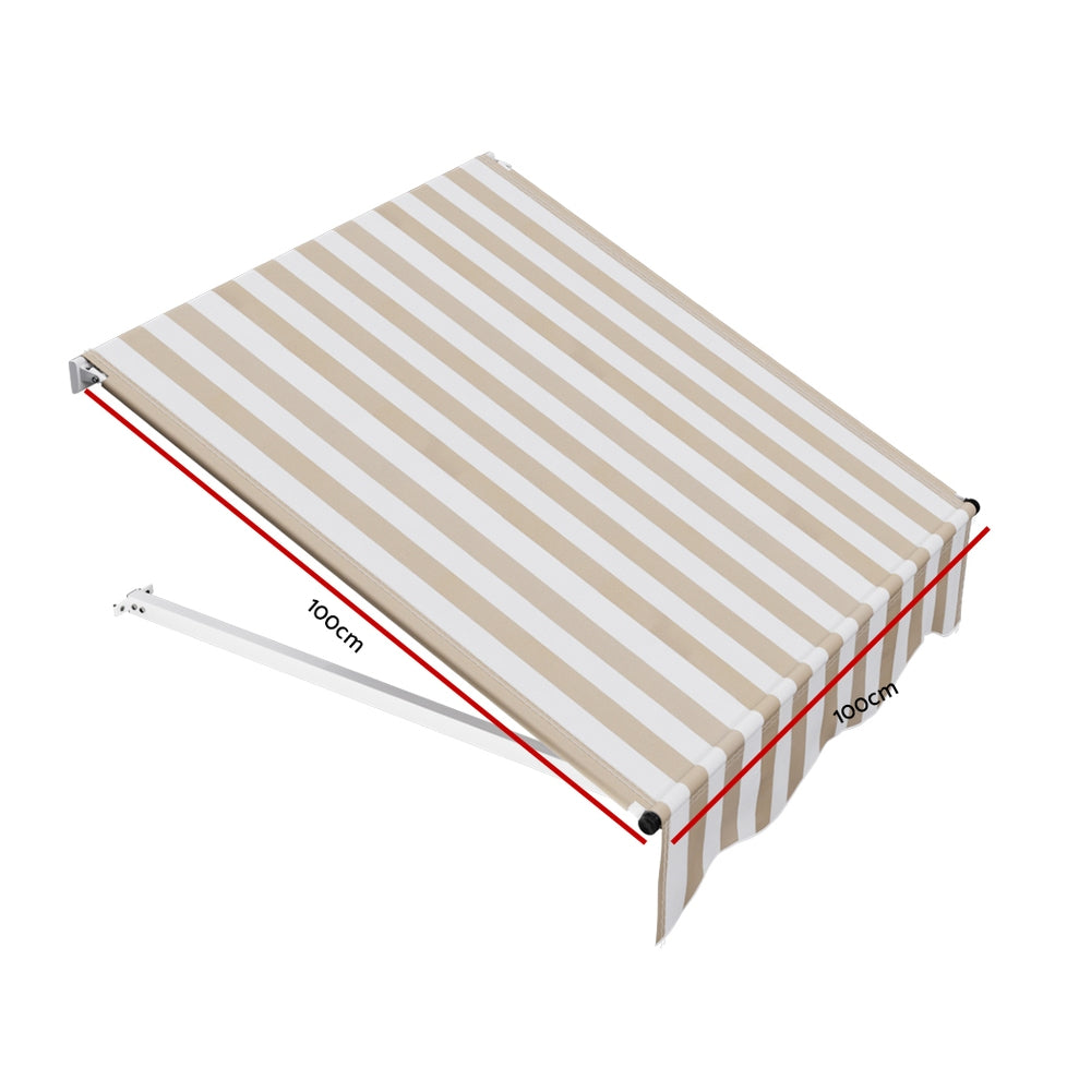 Instahut 1x1m Door Window Awning Beige White Polyester Aluminium Frame