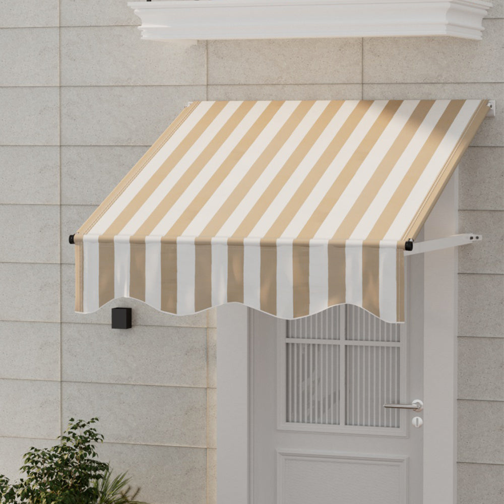 Instahut 1x1m Door Window Awning Beige White Polyester Aluminium Frame