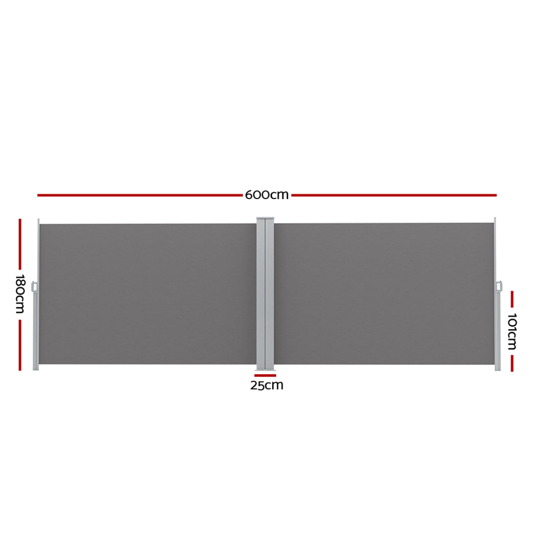 Instahut 1.8x6m Outdoor Retractable Side Awning Privacy Screen Grey