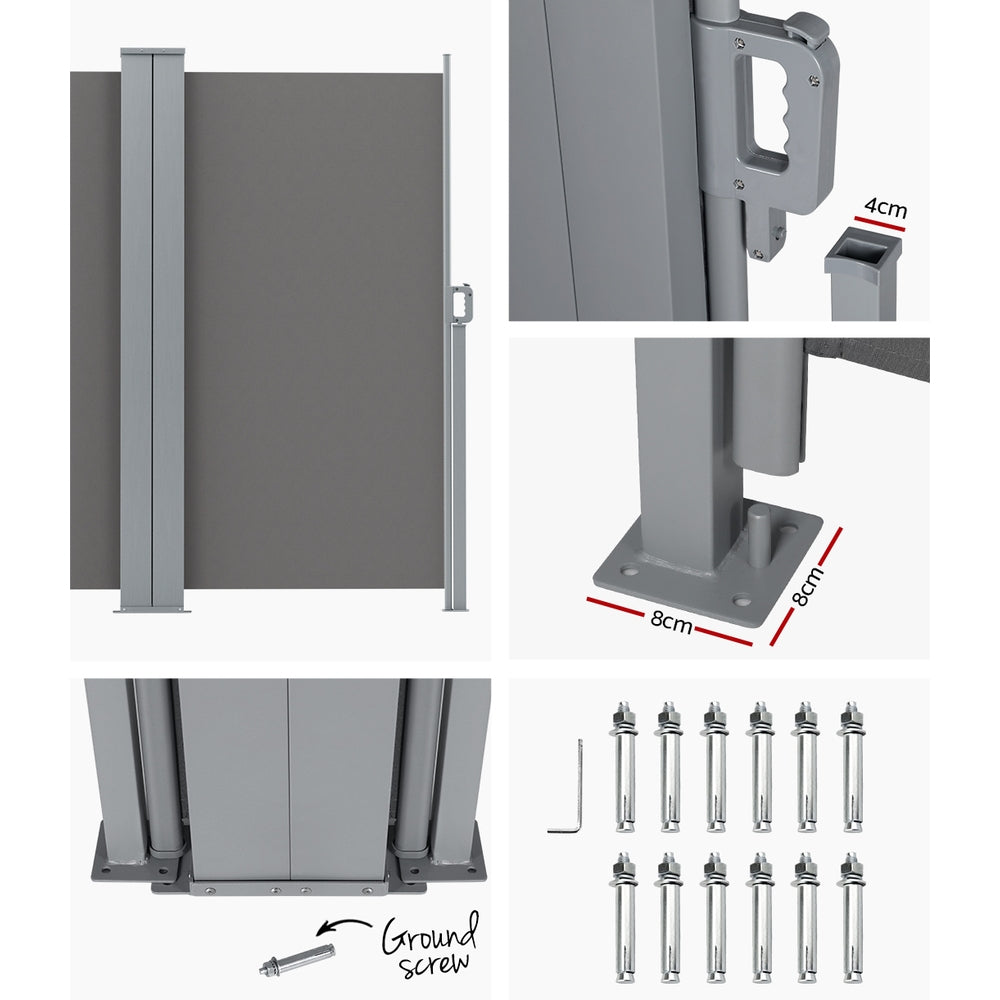Instahut 1.8x6m Outdoor Retractable Side Awning Privacy Screen Grey