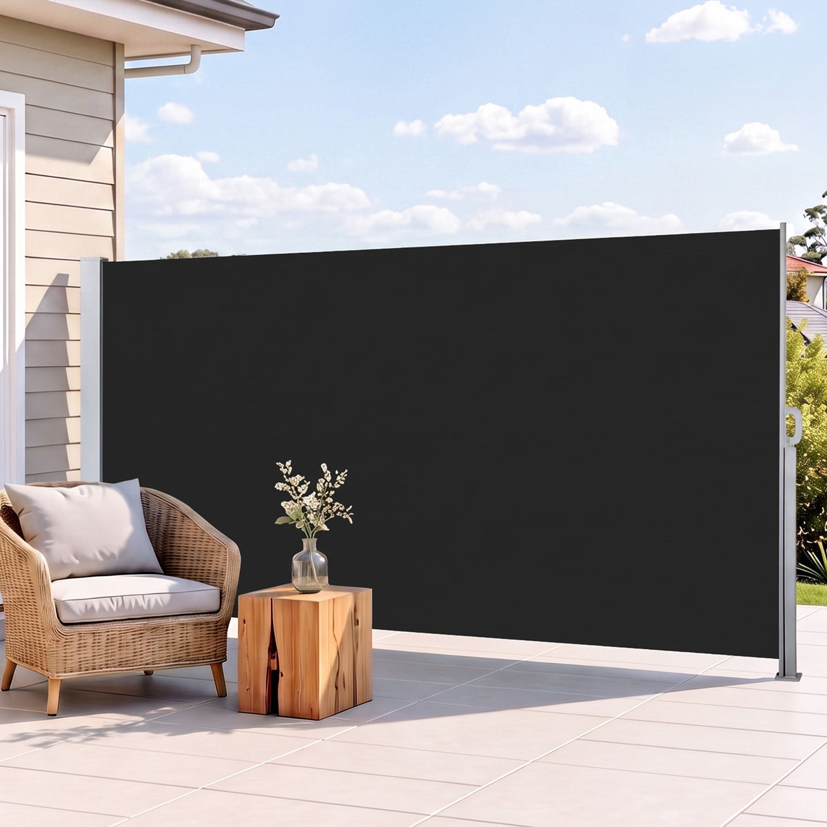 Instahut Retractable Side Awning 1.4x3M Privacy Screen Black