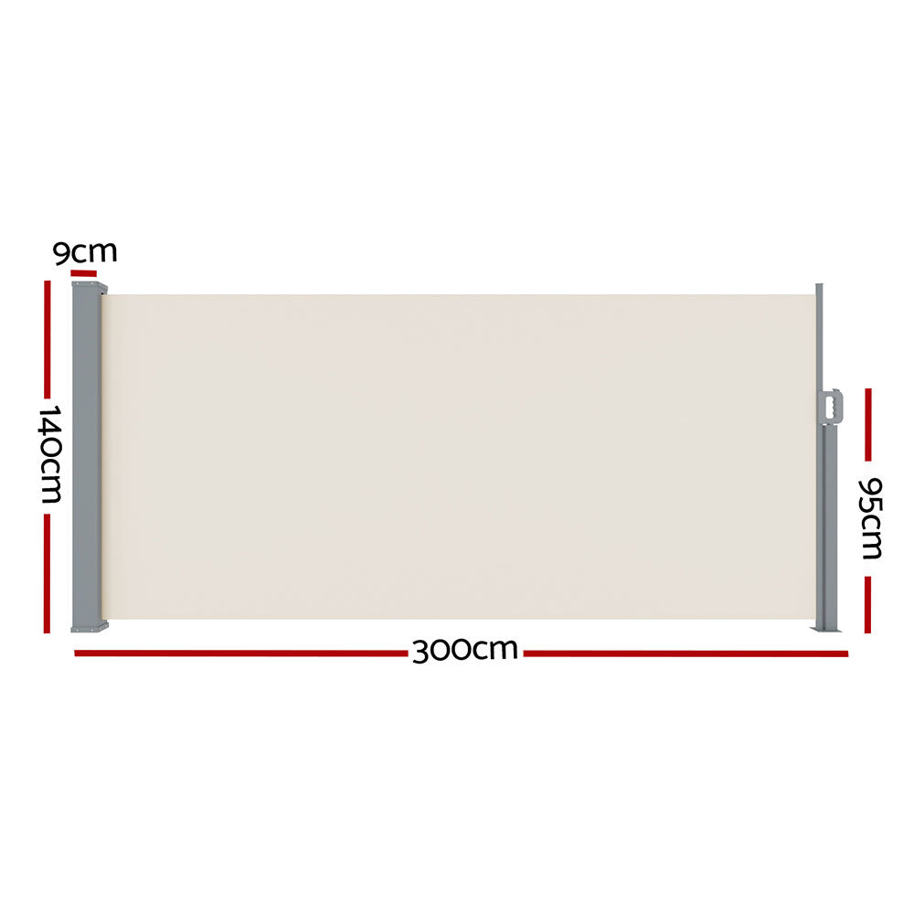 Instahut 1.4x3m Retractable Outdoor Side Awning Cream