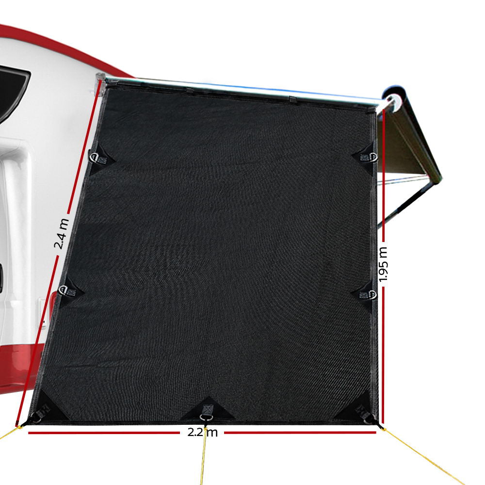 Caravan End Screen 1.95x2.2m Roll Out Awning Sun Shade Black