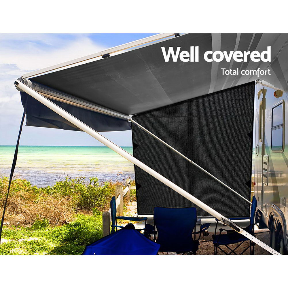Caravan End Screen 1.95x2.2m Roll Out Awning Sun Shade Black