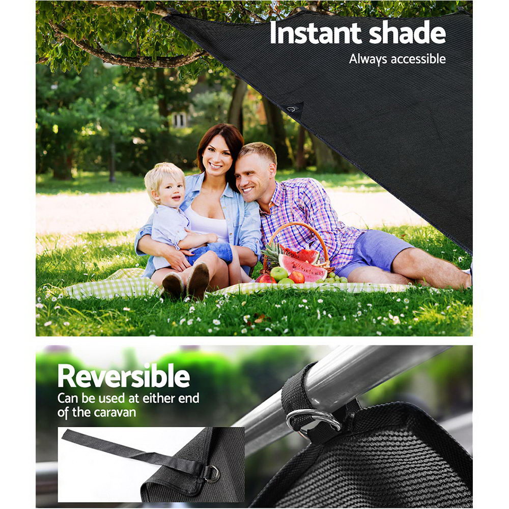Caravan End Screen 1.95x2.2m Roll Out Awning Sun Shade Black