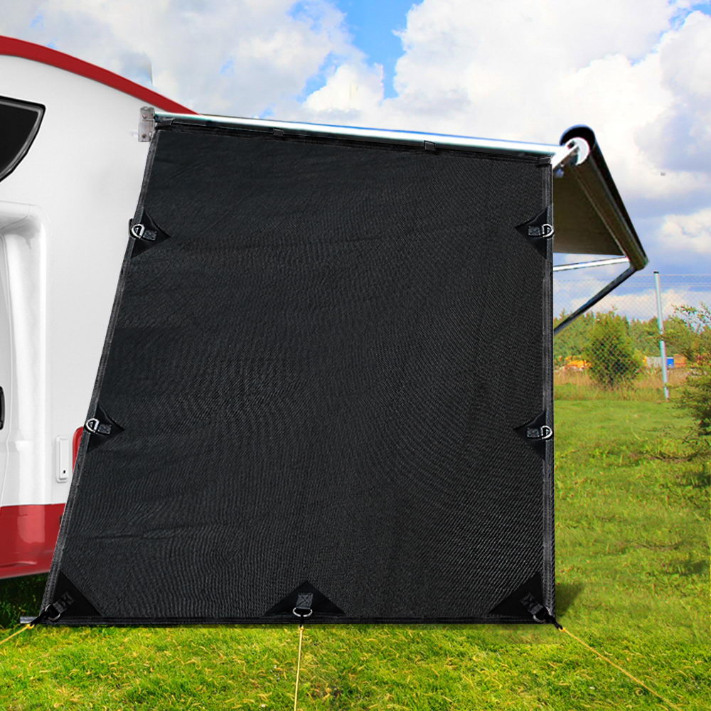 Caravan End Screen 1.95x2.2m Roll Out Awning Sun Shade Black