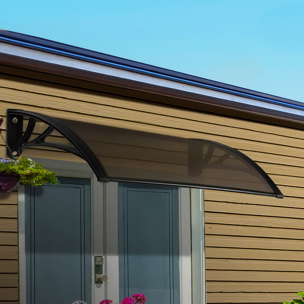 Instahut 1x2m Window Door Awning Canopy Brown Panel Black Frame
