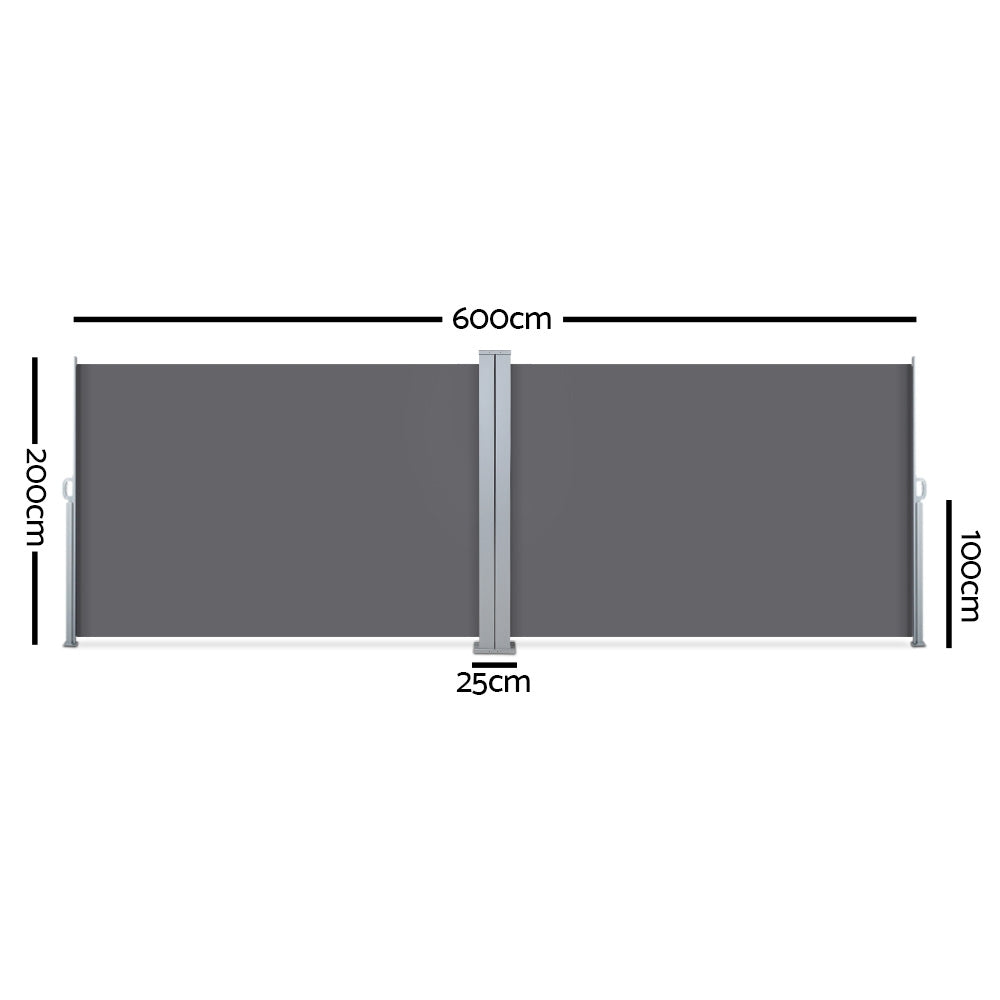 Instahut 2x6m Retractable Side Awning Outdoor Privacy Screen Grey