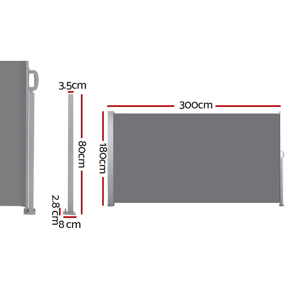 Instahut 1.8x3M Retractable Side Awning Outdoor Blinds Grey Set of 2
