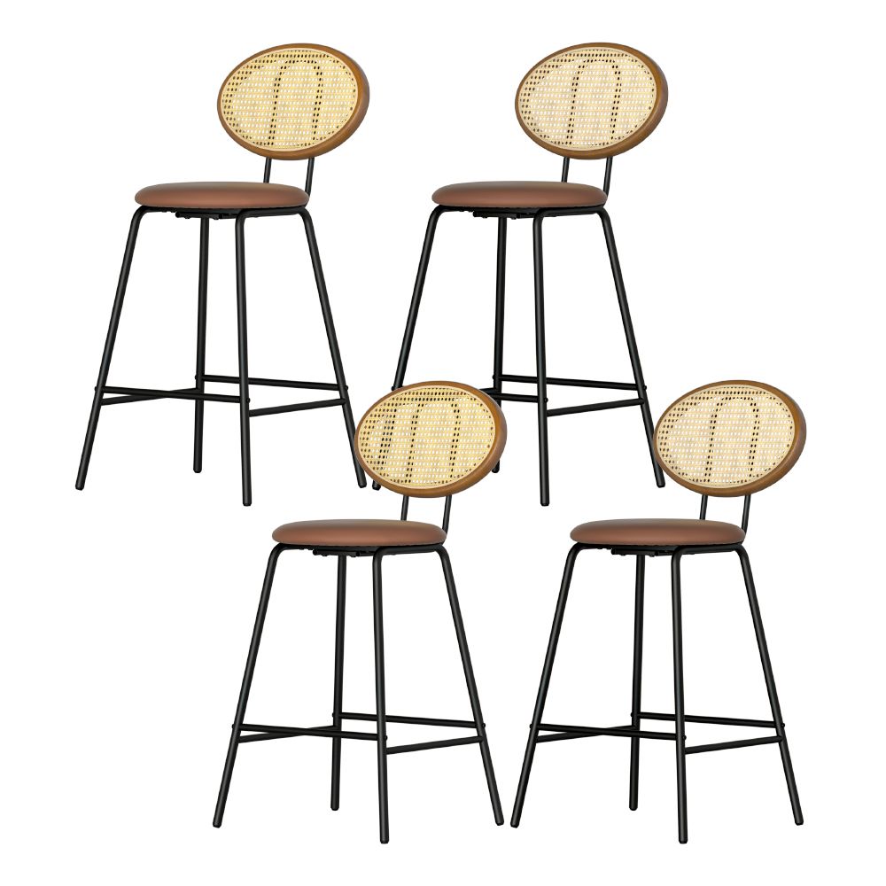 Raye Set of 4 Bar Stools PU Leather Seat Brown