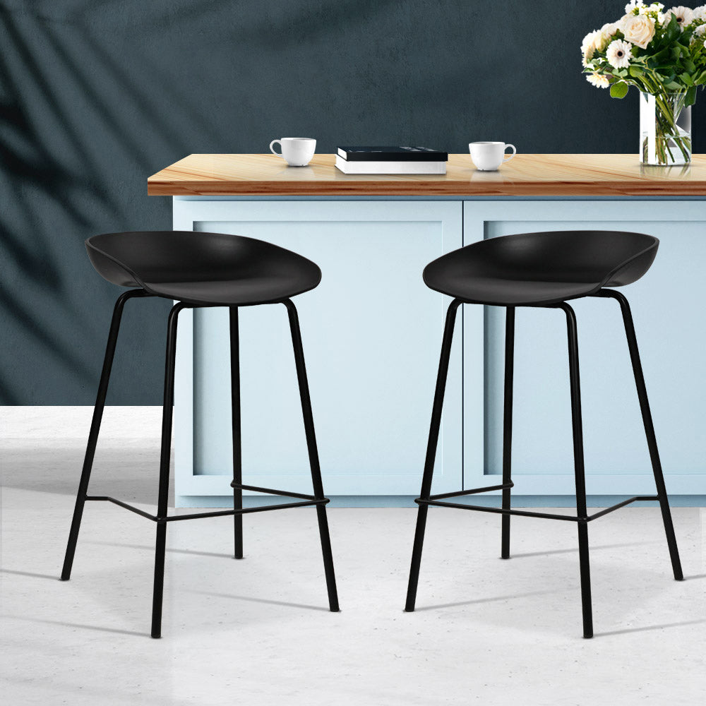 Artiss 67cm Bar Stools Set of 2 Black Metal Frame