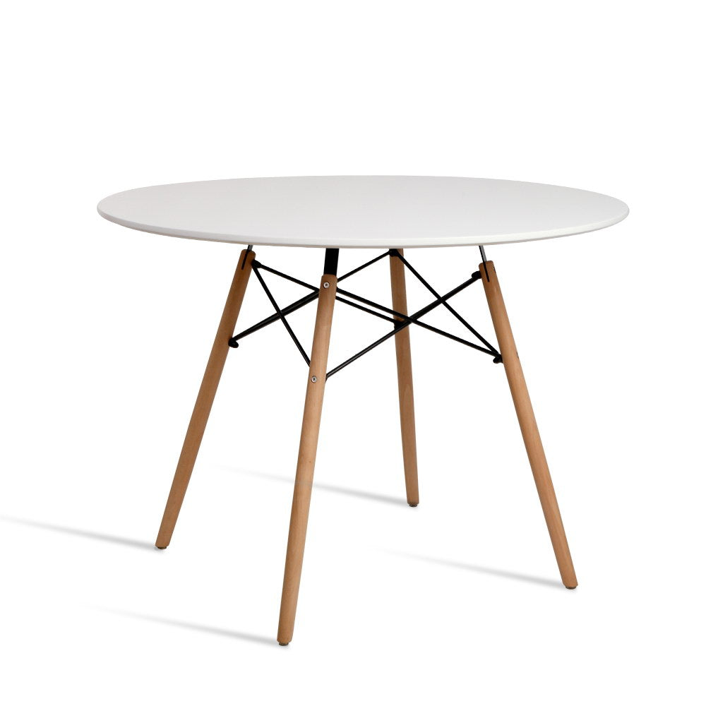 Round Dining Table 100CM 4 Seater White Beech Wood Legs