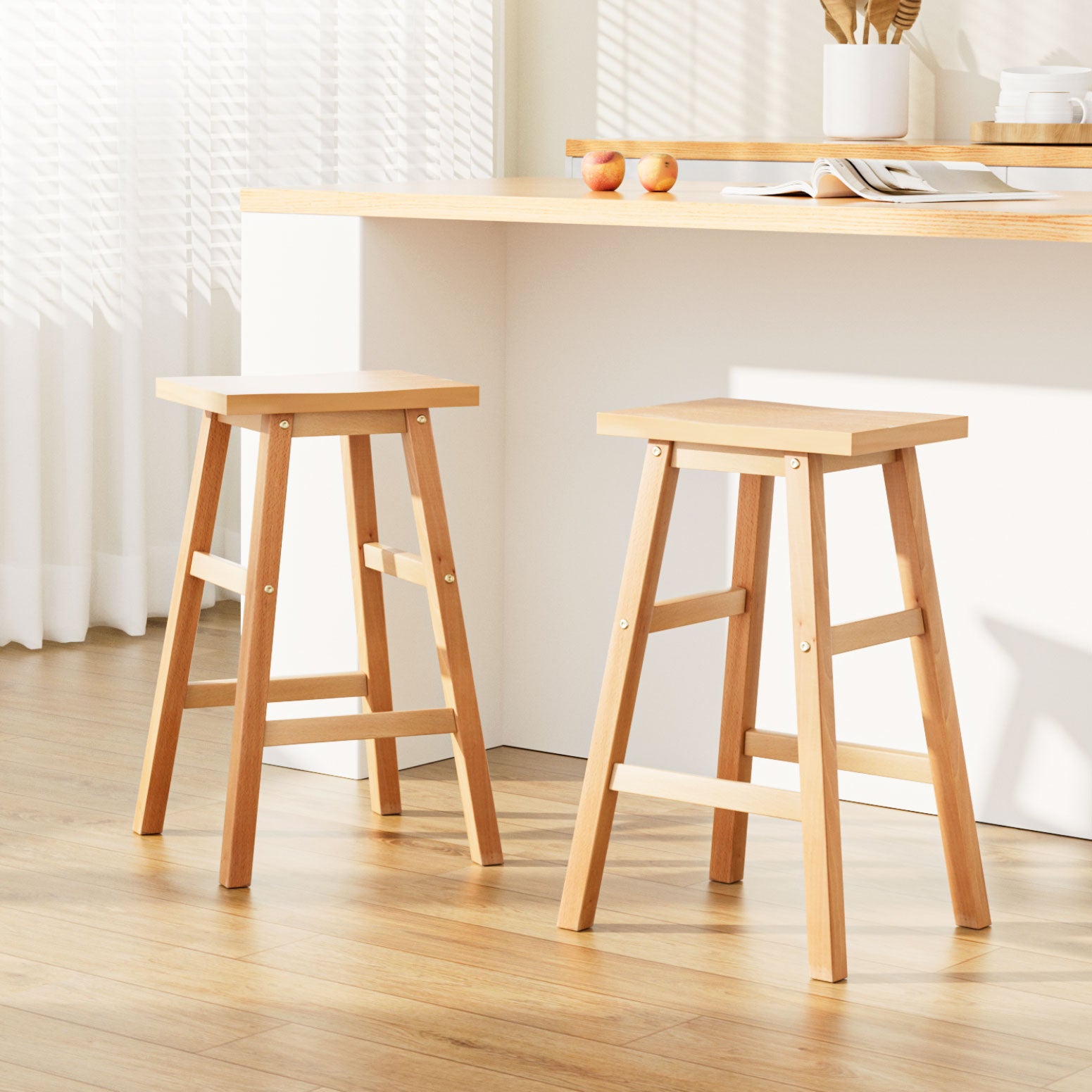 Baden 66.5cm Wooden Bar Stools Natural x2