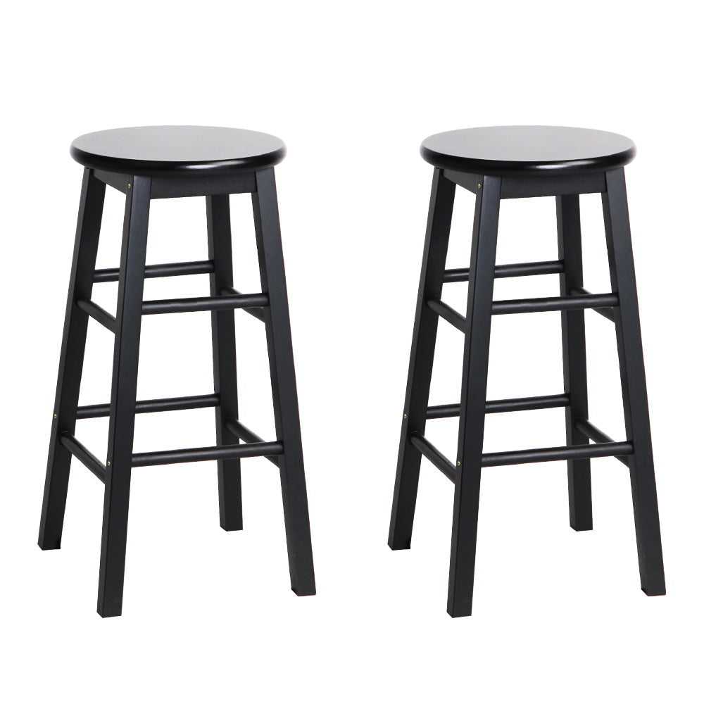 Artiss 2x Wooden Bar Stools Round Black
