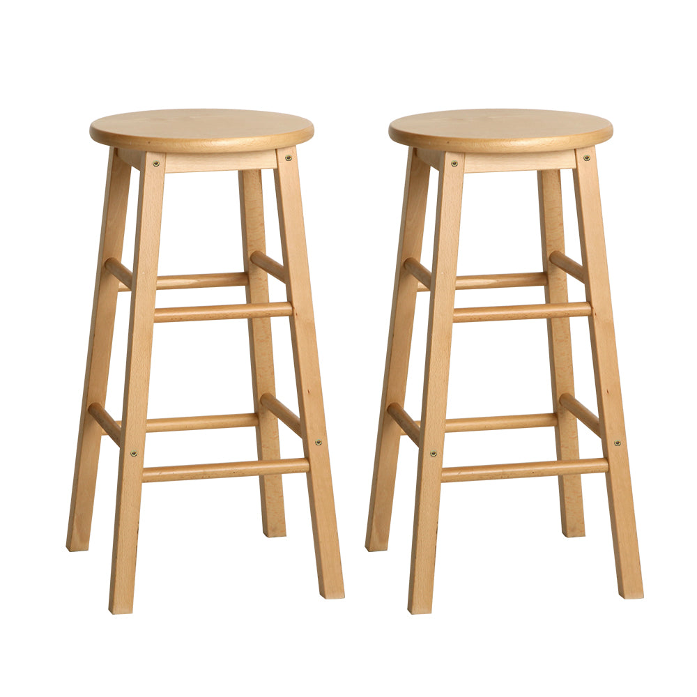 Artiss 2x Wooden Bar Stools Round Chairs Natural Light Brown