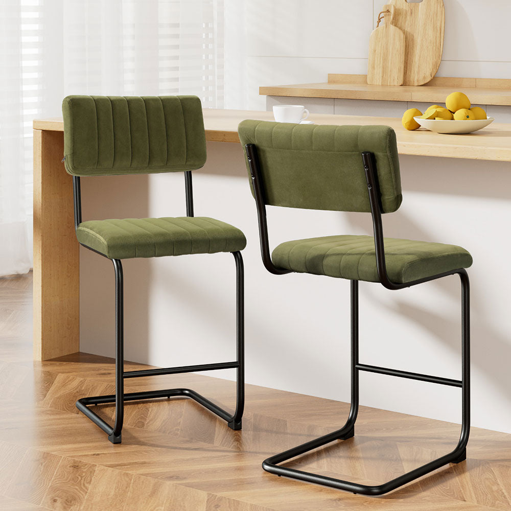 Orman 2x Velvet Bar Stools Green