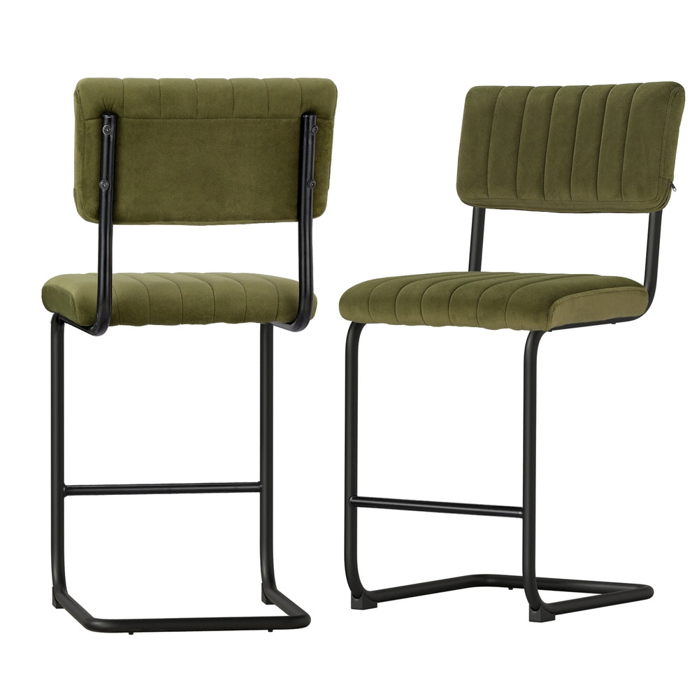 Orman 2x Velvet Bar Stools Green