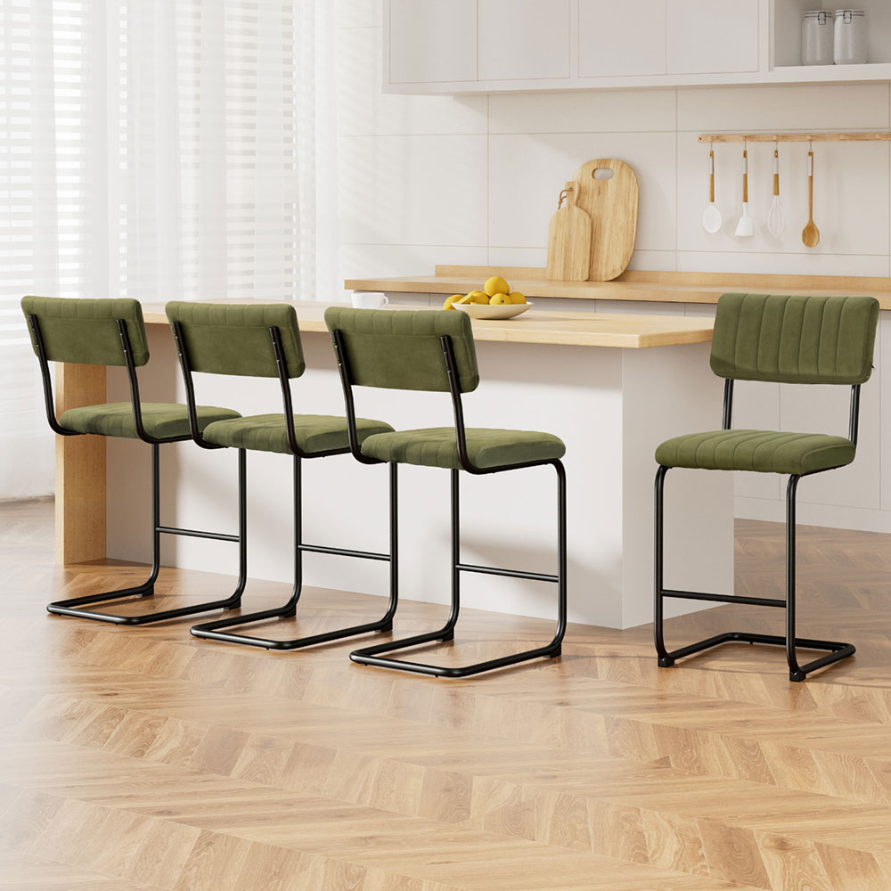 Orman Velvet Bar Stools with Backrest Set of 4 Green
