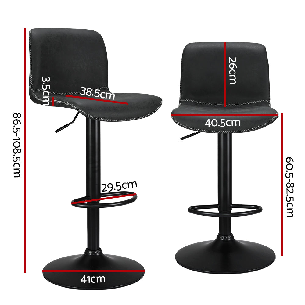Koby 2x Bar Stools Swivel Gas Lift Black