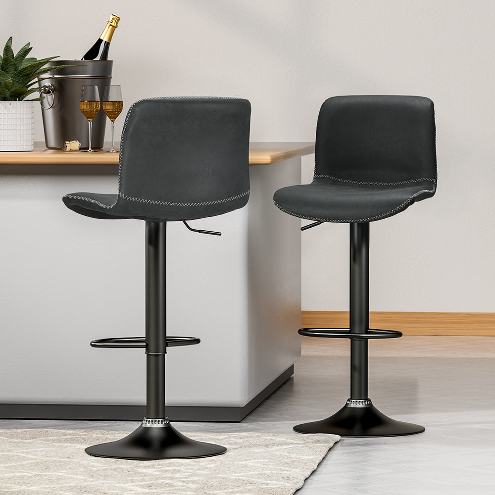 Koby 2x Bar Stools Swivel Gas Lift Black