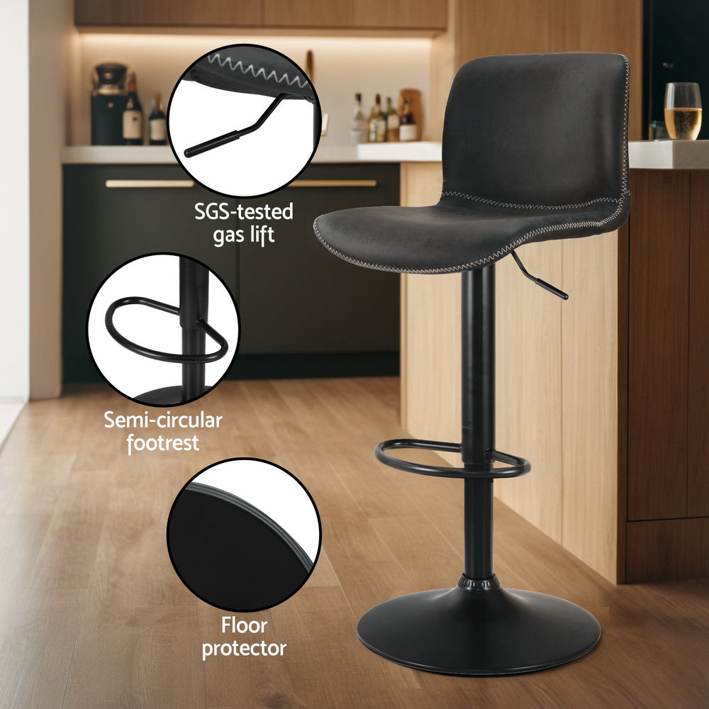 Koby 2x Bar Stools Swivel Gas Lift Black