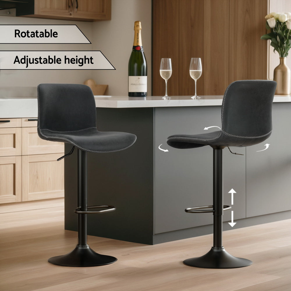 Koby 2x Bar Stools Swivel Gas Lift Black