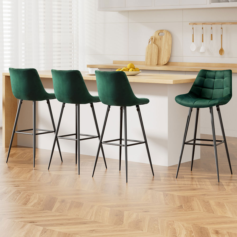 Audrey Bar Stool Set of 4 with Green Velvet Seat