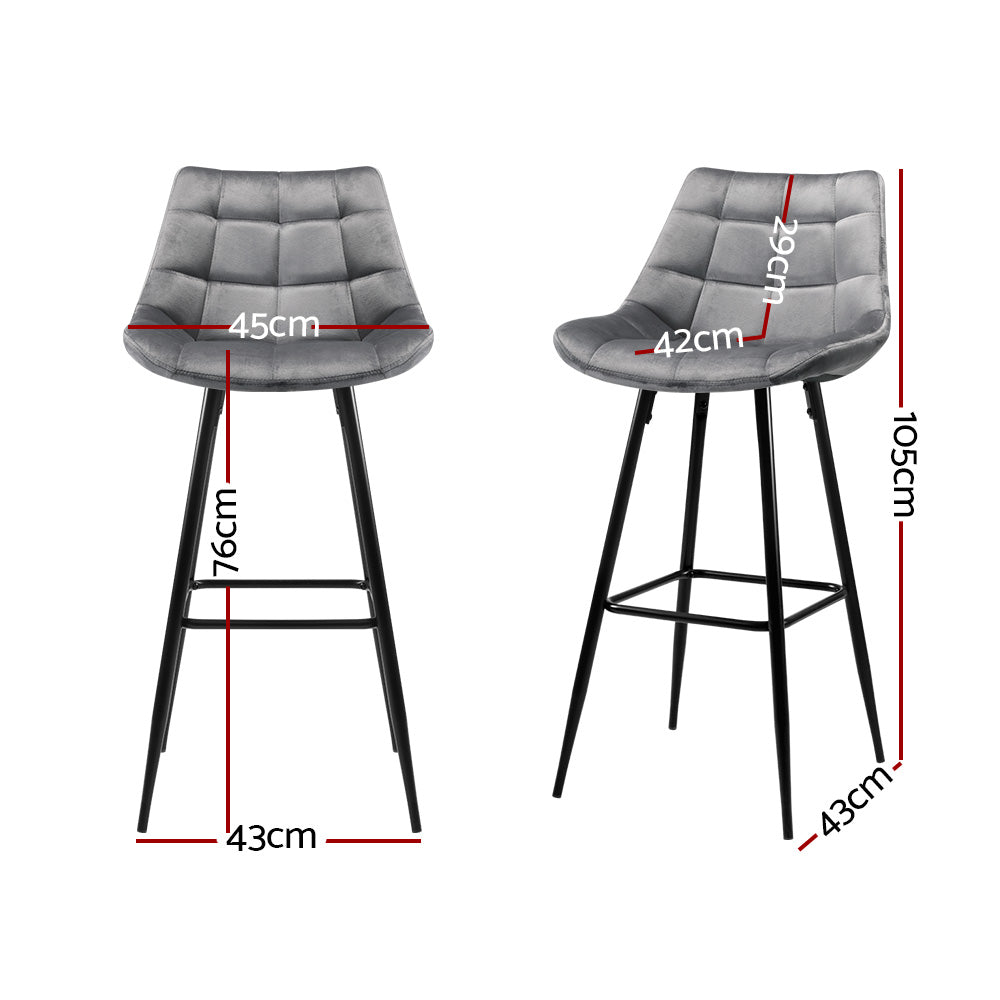 Audrey Bar Stools Velvet Chairs Grey Set of 2