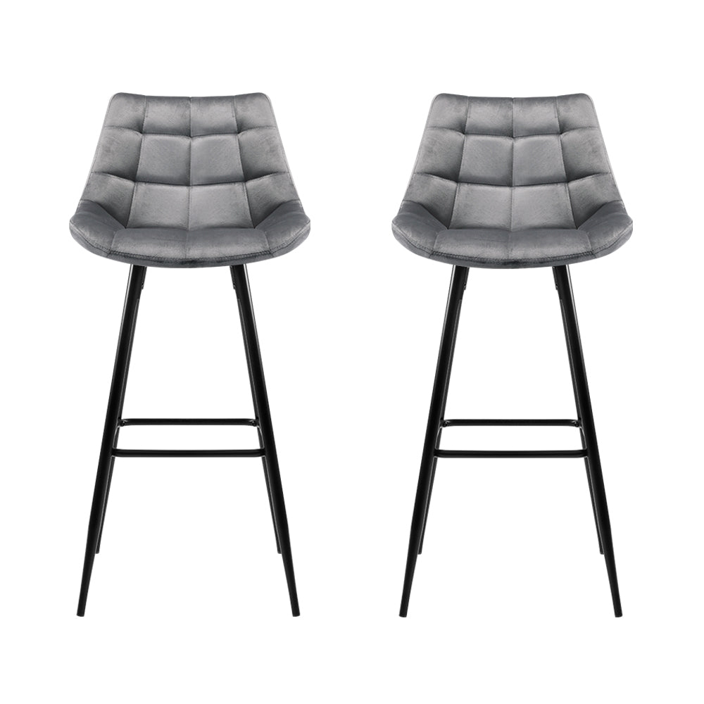 Audrey Bar Stools Velvet Chairs Grey Set of 2