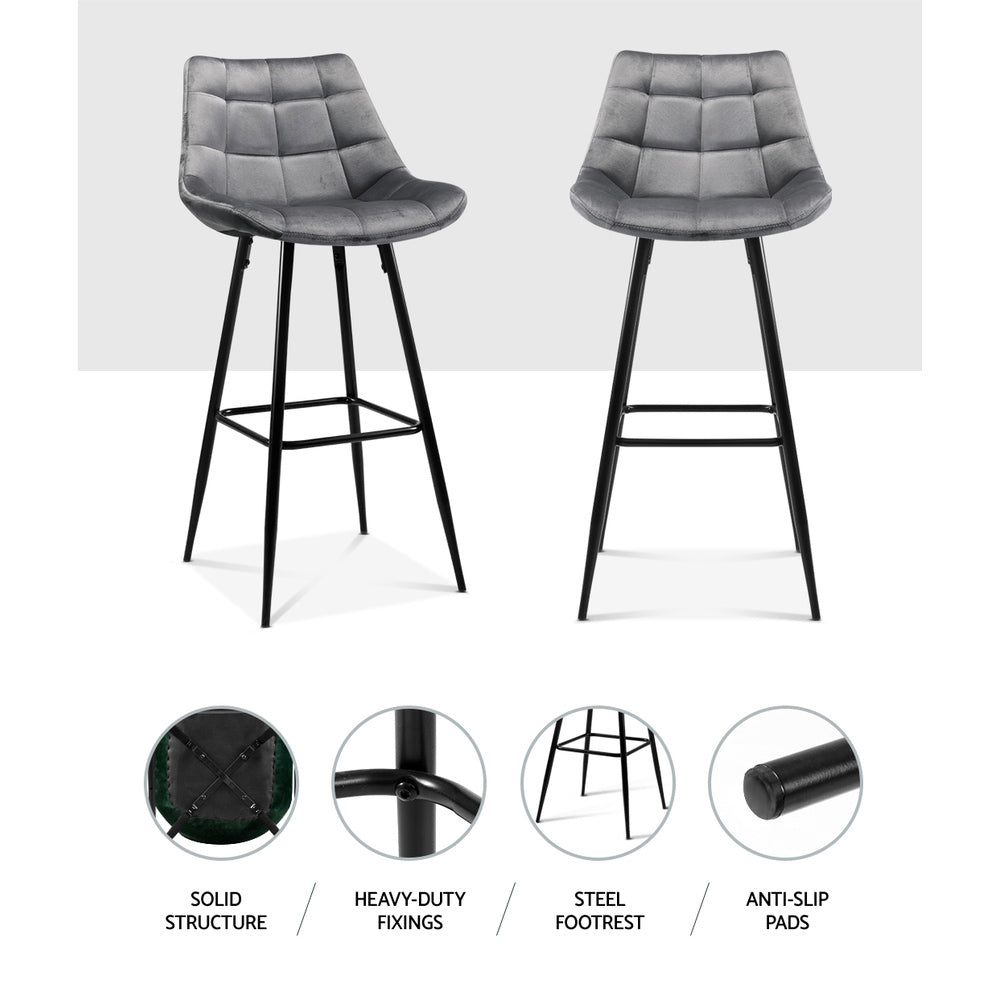 Audrey Bar Stools Velvet Chairs Grey Set of 2
