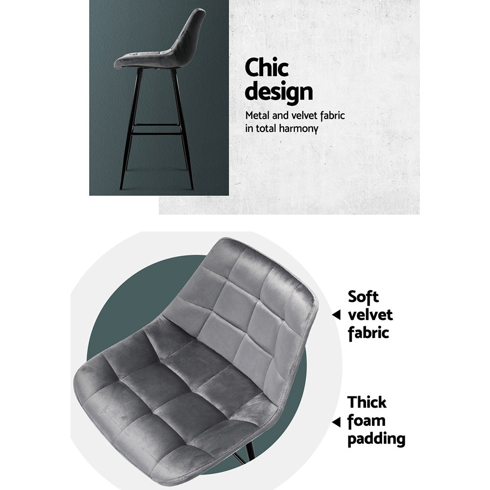 Audrey Bar Stools Velvet Chairs Grey Set of 2