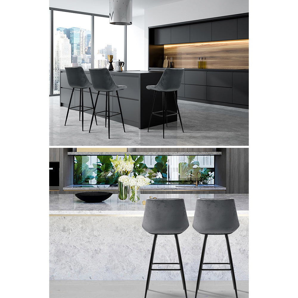 Audrey Bar Stools Velvet Chairs Grey Set of 2