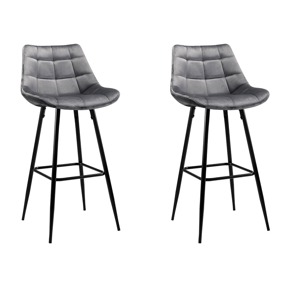 Audrey Bar Stools Velvet Chairs Grey Set of 2