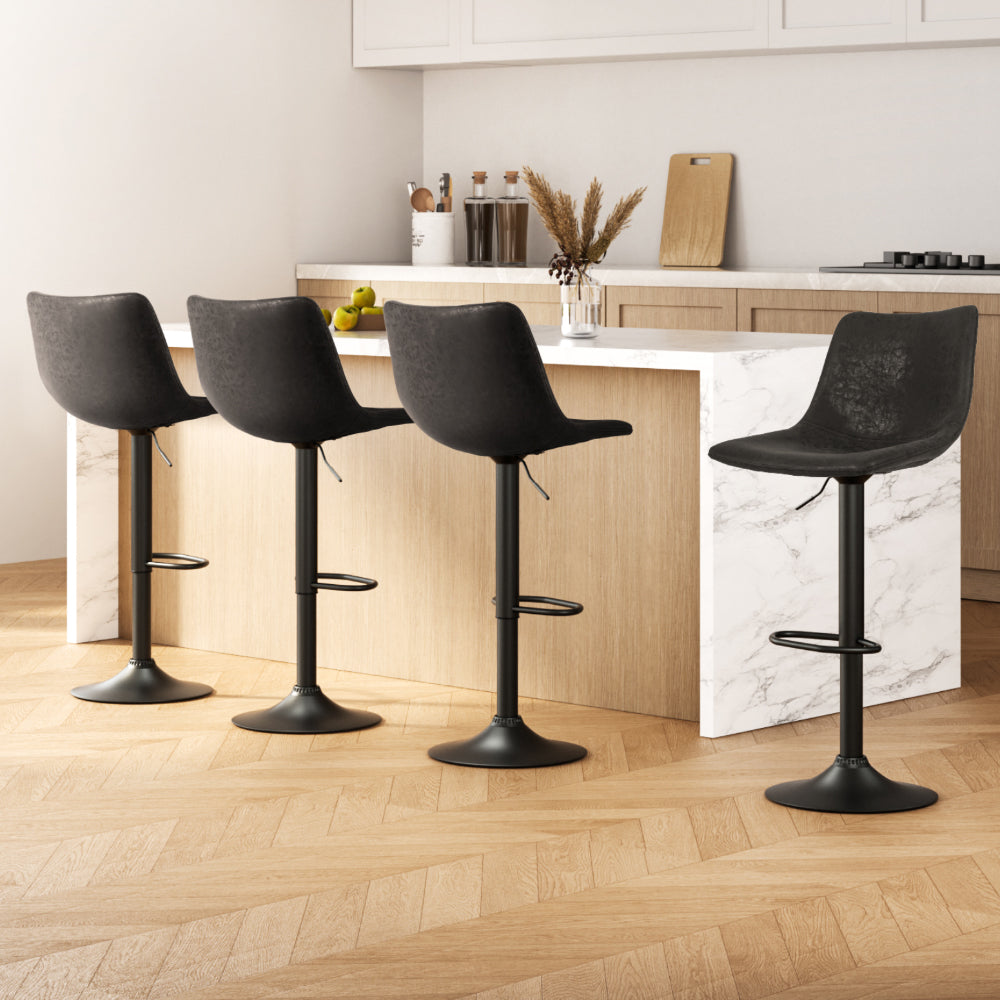 Jovy 4x Bar Stools Vintage Leather Swivel Gas Lift Black
