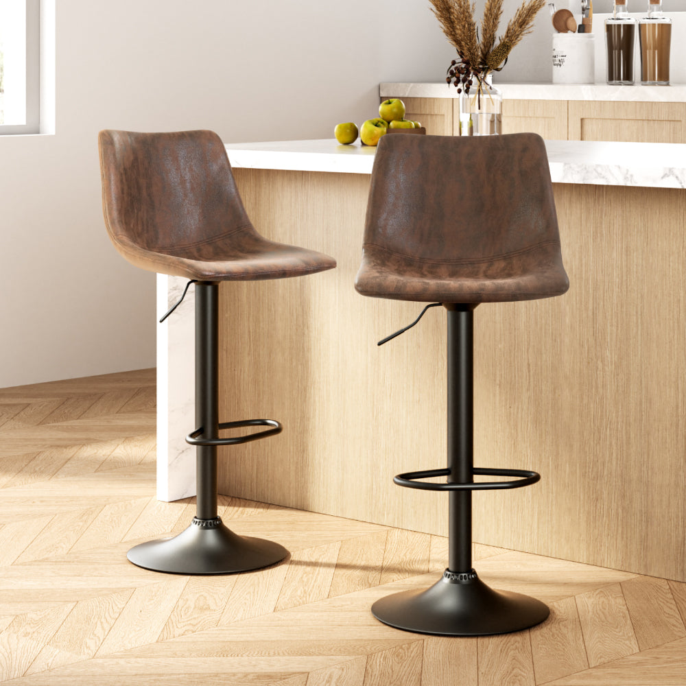 Artiss 2x Vintage Swivel Gas Lift Bar Stools Brown