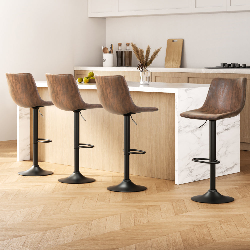 Jovy Bar Stools 4x Vintage Leather Swivel Gas Lift Brown