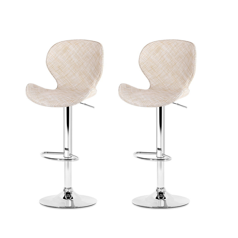 Artiss 2 Bar Stools Gas Lift Wing Kitchen Counter Chair Beige
