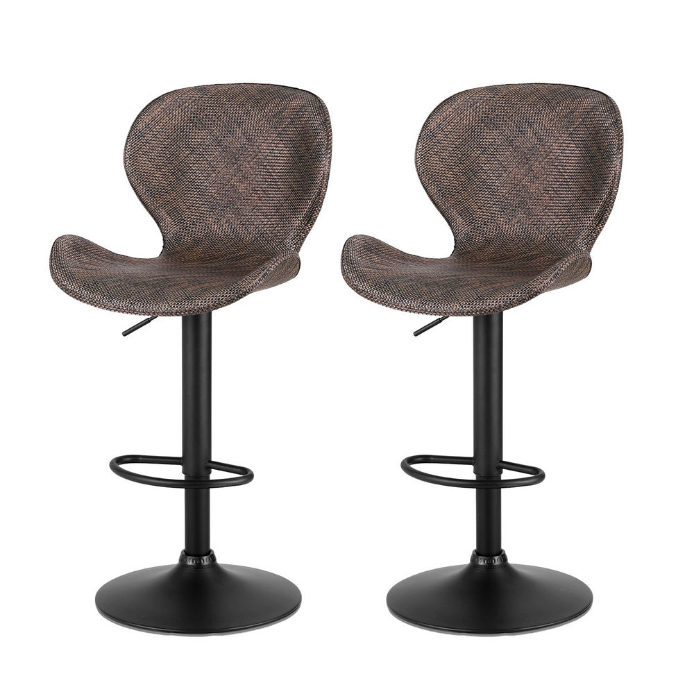 Artiss 2x Wing Bar Stools Gas Lift PE Rattan Brown