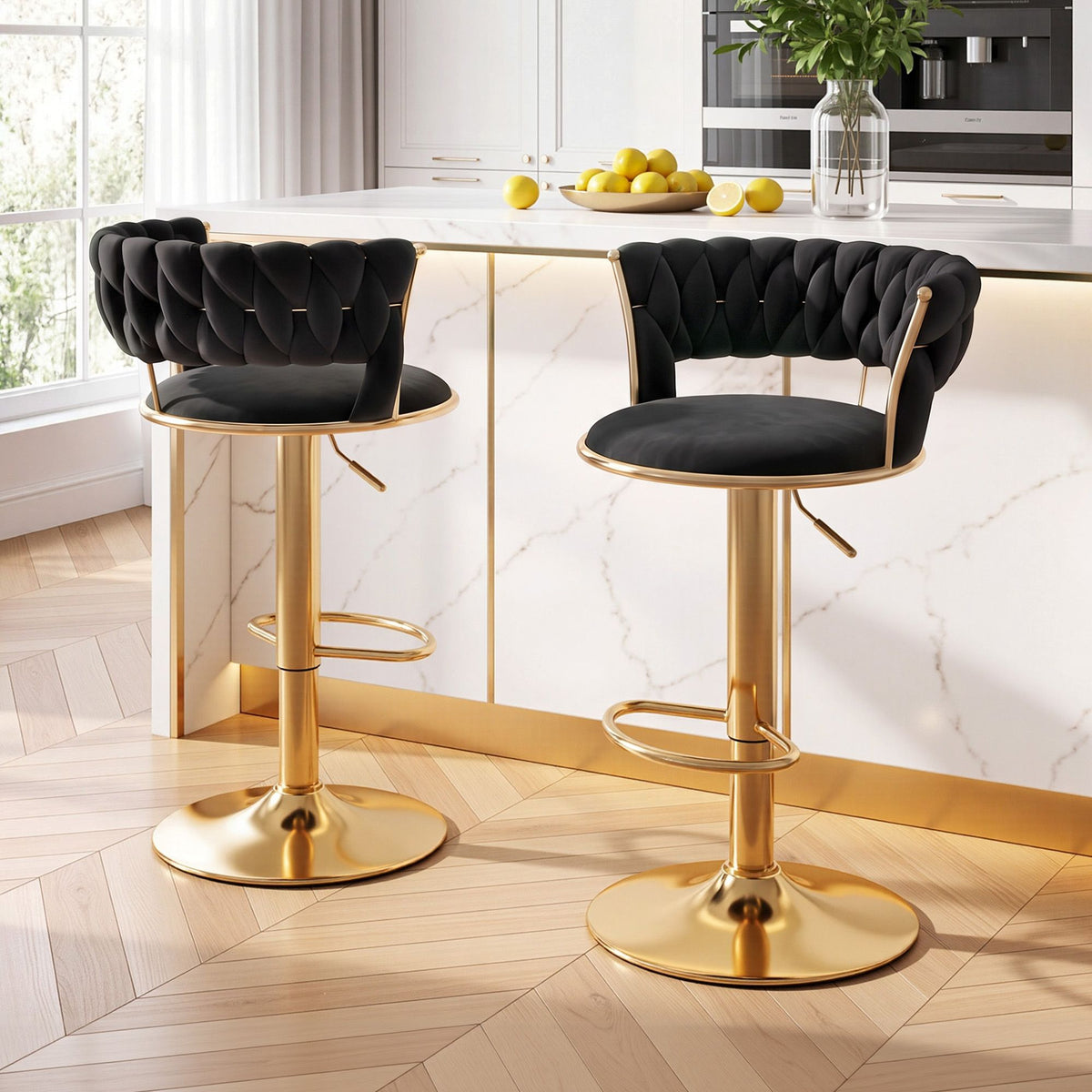 Vivien Bar Stools 2 Pack Gas Lift Velvet Black